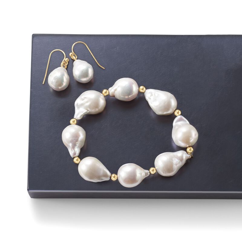 12-14mm Cultured Baroque Pearl Drop Earrings in 14kt Yellow Gold image number 4
