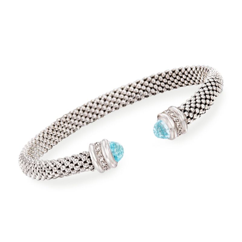 Phillip Gavriel &quot;Popcorn&quot; .40 ct. t.w. Blue Topaz and .14 ct. t.w. Diamond Cuff Bracelet in Sterling Silver image number 0