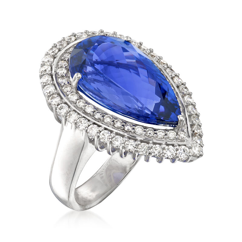 14.00 Carat Blue Tanzanite and 1.59 ct. t.w. Diamond Ring in 18kt White Gold image number 2