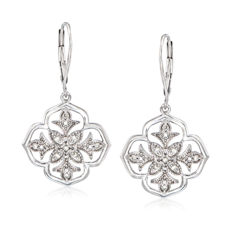 .25 ct. t.w. Diamond Floral Openwork Drop Earrings in Sterling Silver image number 0