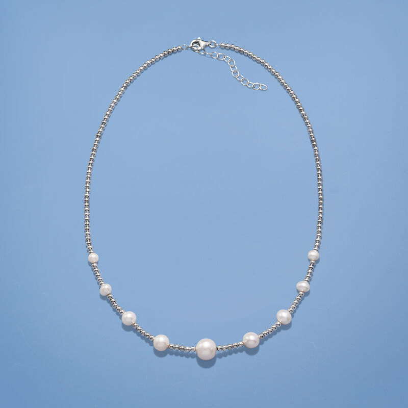 5-10.5mm Graduated Cultured Pearl and Sterling Silver Bead Necklace image number 4