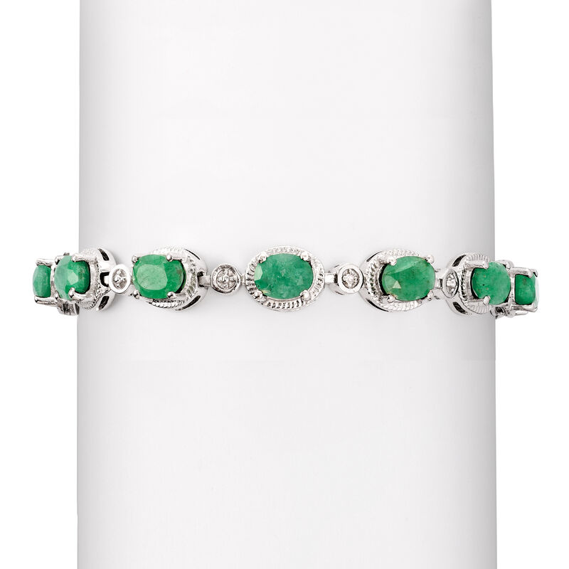 9.10 ct. t.w. Emerald Bracelet with Diamonds in Sterling Silver image number 2