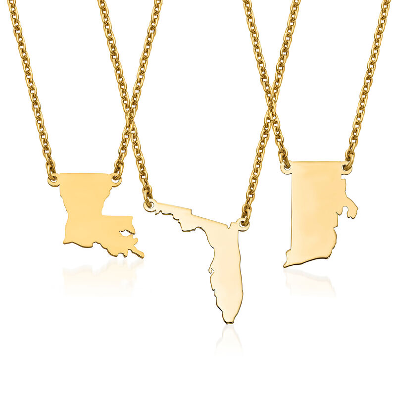 New York - 14kt Yellow Gold U.S. State Necklace. 18&quot; image number 1