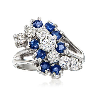 C. 1980 Vintage 1.00 ct. t.w. Diamond and 1.00 ct. t.w. Sapphire Cluster Ring in 14kt White Gold
