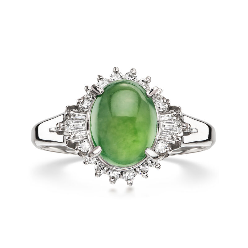C. 2000 Vintage Jade Ring with .33 ct. t.w. Diamonds in Platinum. Size 6.75 image number 0