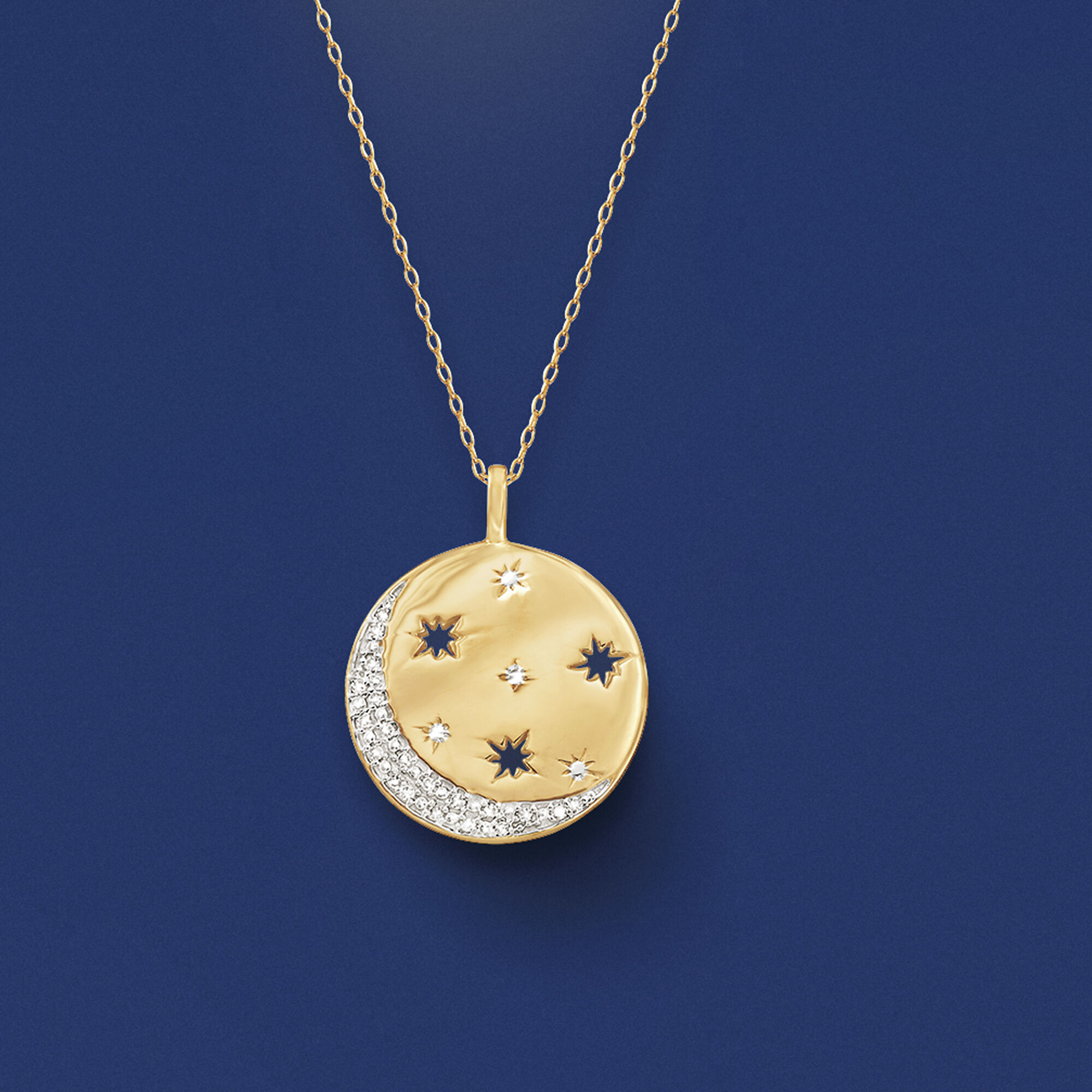 Authentic K18WG K18YG Star x Moon Diamond Necklace 0.05CT