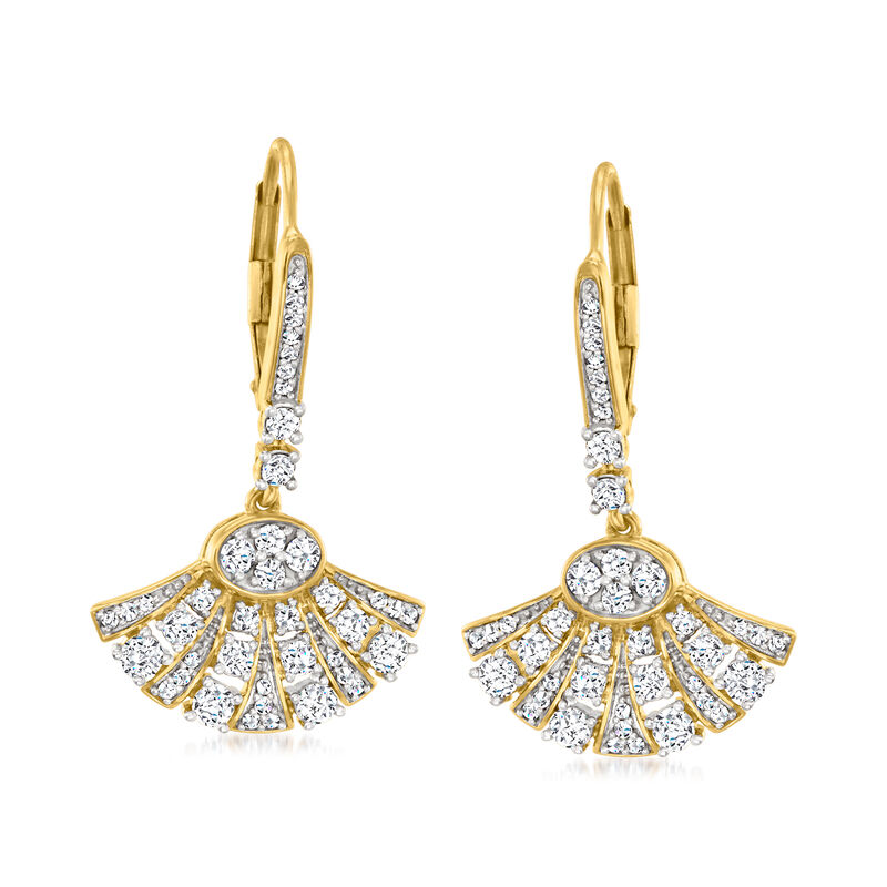 1.00 ct. t.w. Diamond Fan Drop Earrings in 14kt Yellow Gold. Leverback Earrings image number 0