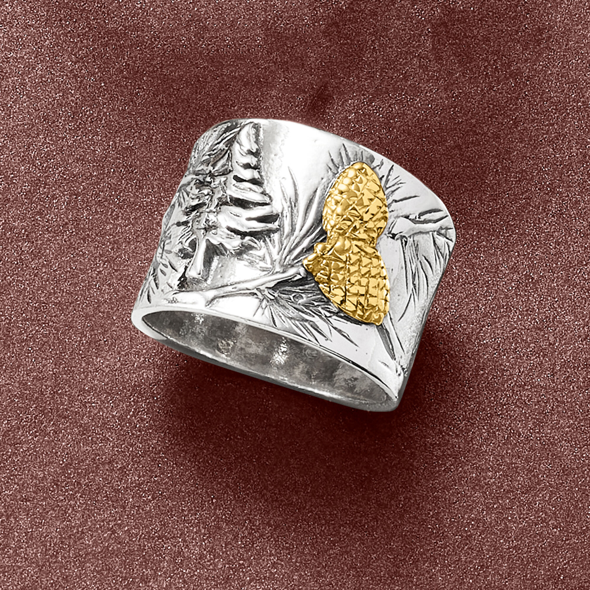 Sterling Silver Forest Ring with 14kt Yellow Gold Accents
