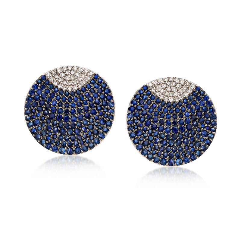 5.75 ct. t.w. Sapphire and .65 ct. t.w. Diamond Disc Earrings in 18kt White Gold image number 0