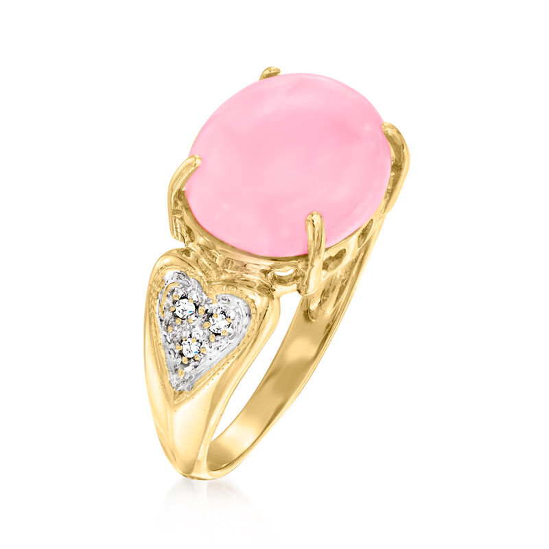C. 1990 Vintage Pink Jade Heart Ring with Diamond Accents in 14kt Yellow Gold image number 2
