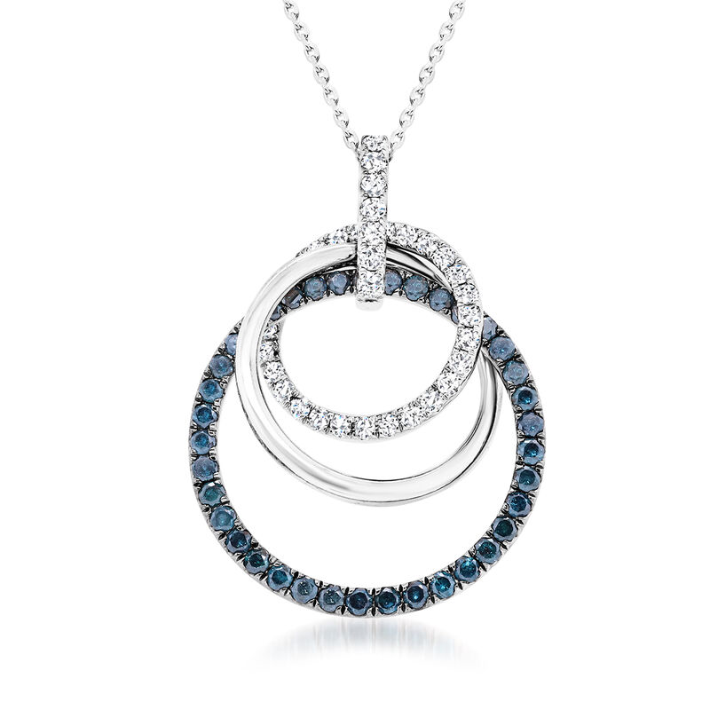 1.60 ct. t.w. Blue and White Diamond Multi-Circle Pendant Necklace in 14kt White Gold. 16&quot; image number 0