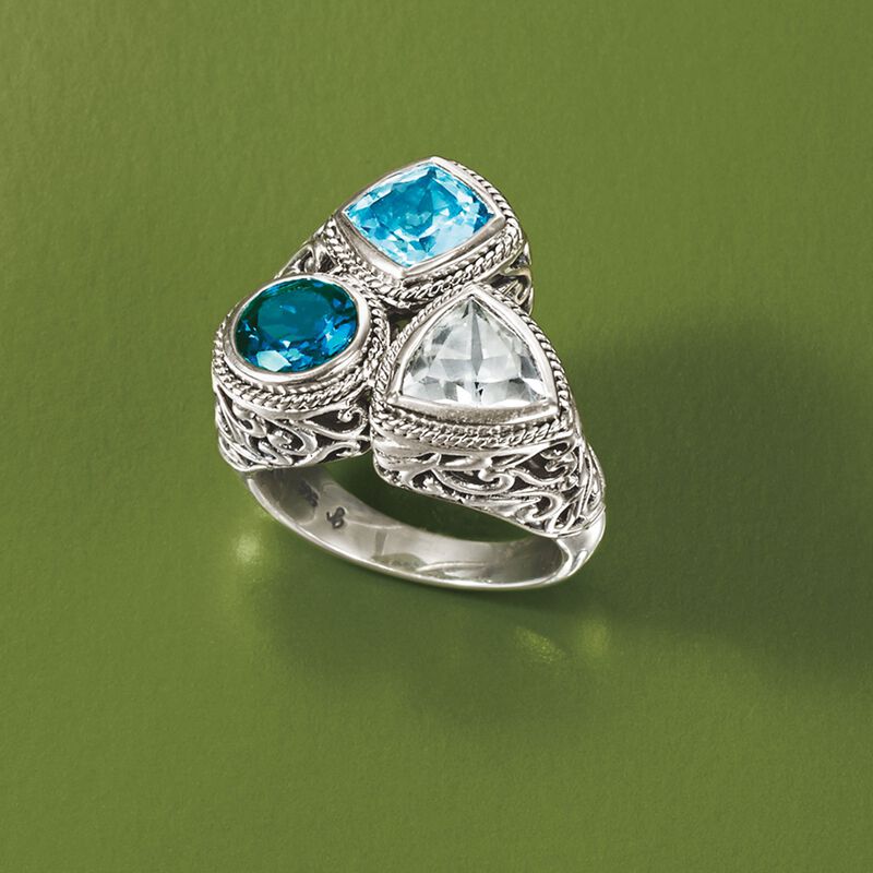 Balinese 5.10 ct. t.w. London Blue and White Topaz Ring in Sterling Silver. Size 6 image number 3