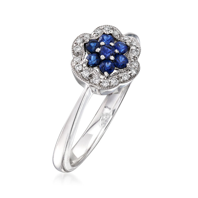 C. 2000 Vintage .30 ct. t.w. Sapphire and .10 ct. t.w. Diamond Flower Ring in 14kt White Gold. Size 7 image number 2