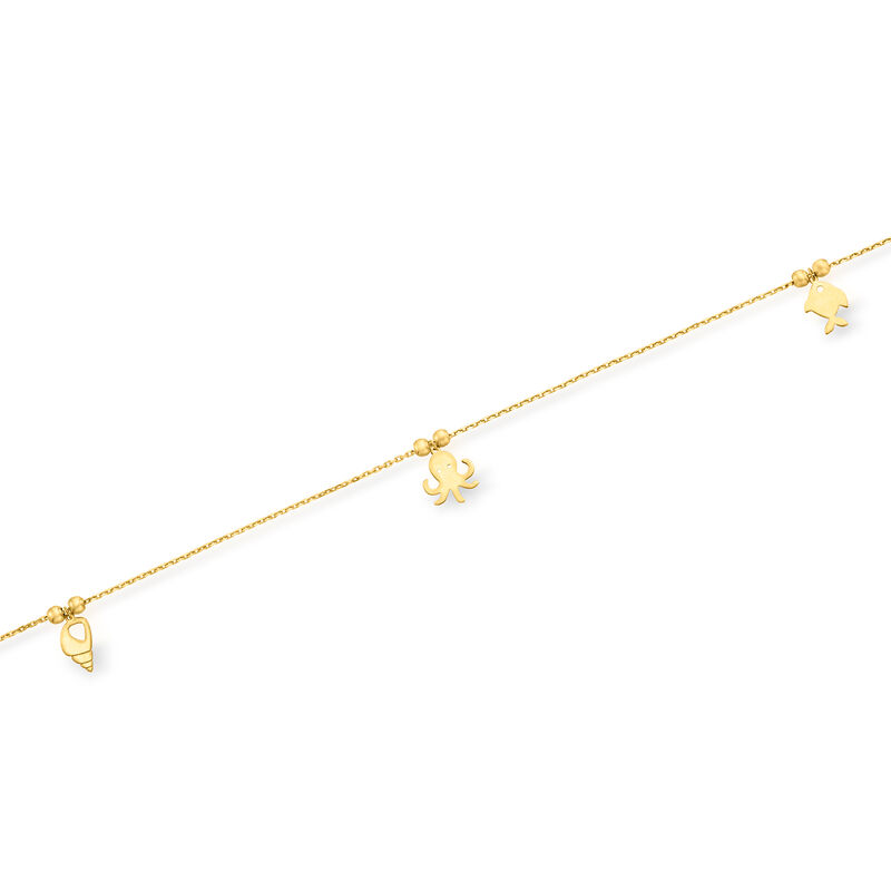 Italian 14kt Yellow Gold Sea Life Charm Anklet. 9&quot; image number 3