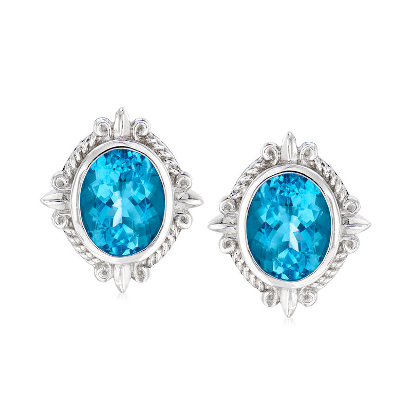 Andrea Candela &quot;Fleur De Lis&quot; 7.27 ct. t.w. Swiss Blue Topaz Earrings in Sterling Silver image number 0