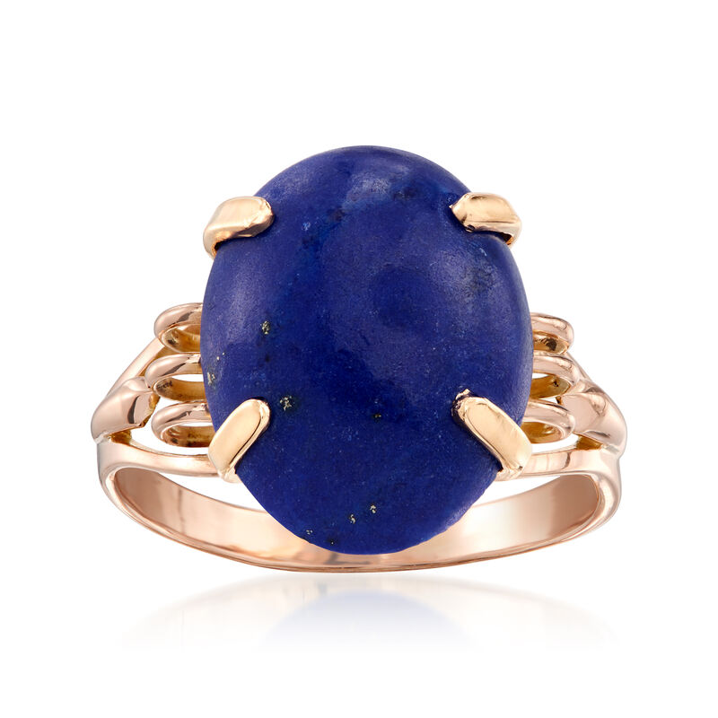 C. 1980 Vintage Lapis Ring in 14kt Rose Gold. Size 7 image number 0