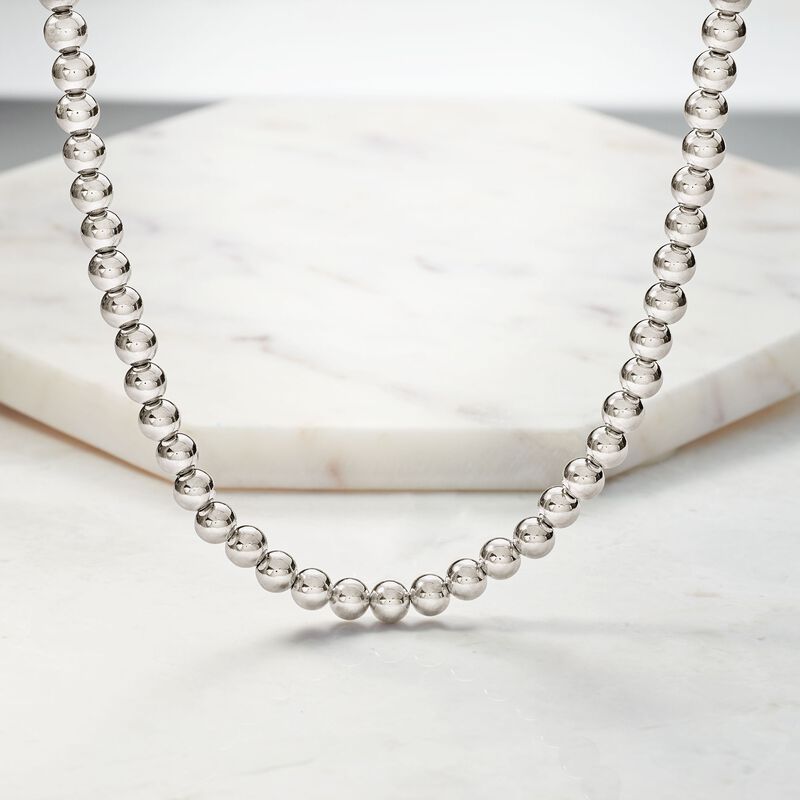 Italian 8mm Sterling Silver Bead Necklace. 20&quot; image number 5