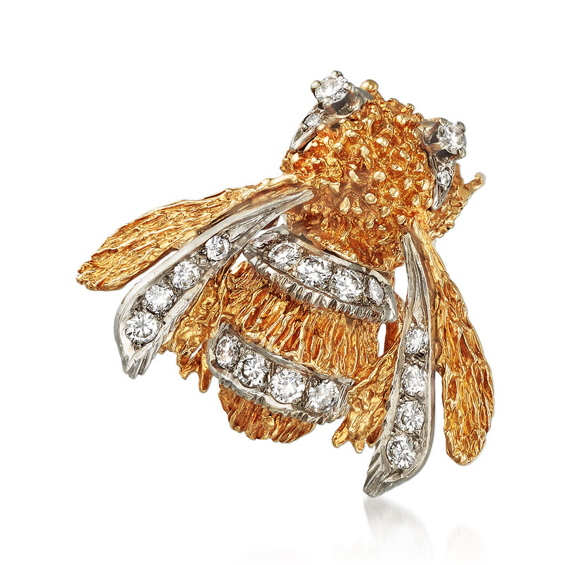 C. 1970 Vintage .85 ct. t.w. Diamond Bumble Bee Pin in 14kt Yellow Gold image number 0