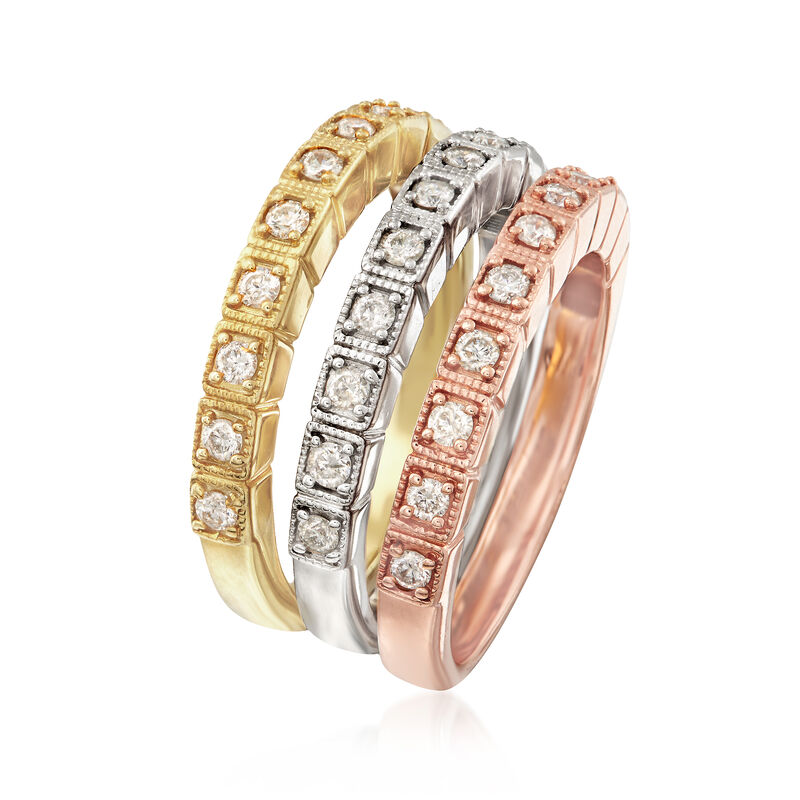 .75 ct. t.w. Diamond Jewelry Set: Three Polished Rings in Tri-Colored Sterling Silver image number 2