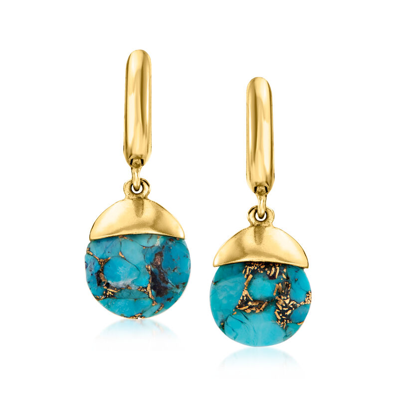 Turquoise Jewelry Set: Drop Earrings and Necklace in 18kt Gold Over Sterling. 18&quot; image number 4