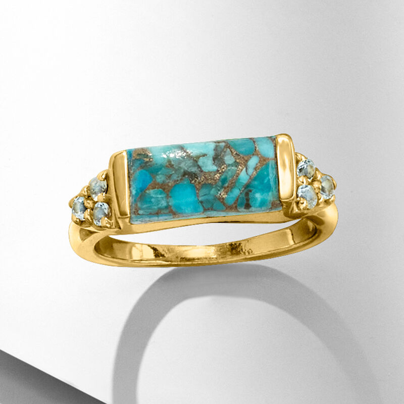Turquoise and .70 ct. t.w. Sky Blue Topaz Ring in 18kt Gold Over Sterling image number 4