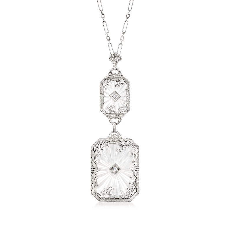 C. 1950 Vintage Rock Crystal Pendant Necklace with Diamond Accents in 10kt White Gold image number 0