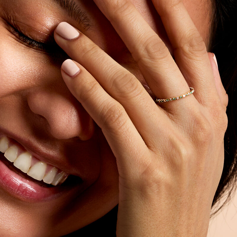 .15 ct. t.w. Emerald and .13 ct. t.w. Diamond Eternity Band in 14kt Yellow Gold image number 3