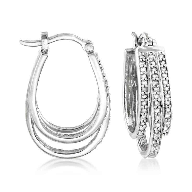 .50 ct. t.w. Diamond Three-Row Hoop Earrings in Sterling Silver. 1&quot; image number 0