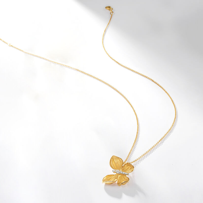 Simon G. Diamond-Accented Butterfly Drop Necklace in 18kt Yellow Gold. 17&quot; image number 2