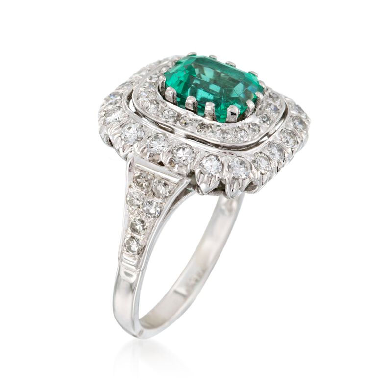C. 1980 Vintage 1.90 Carat Emerald and 1.25 ct. t.w. Diamond Ring in 14kt White Gold image number 2