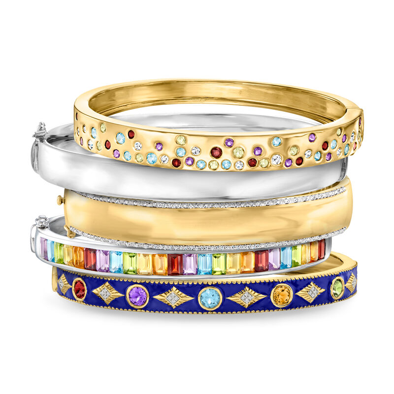 "Skyline Stack" Set of Five Bangle Bracelets in Two-Tone Sterling Silver image number 0