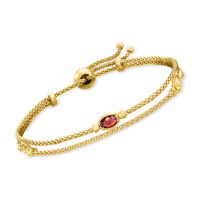 Italian .50 Carat Garnet and .80 ct. t.w. Citrine Bolo Bracelet in 18kt Gold Over Sterling