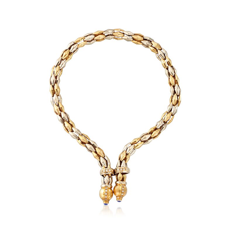 C. 1990 Vintage 18kt Two-Tone Gold Y-Necklace with Blue Synthetic Spinel and .75 ct. t.w. CZs image number 0