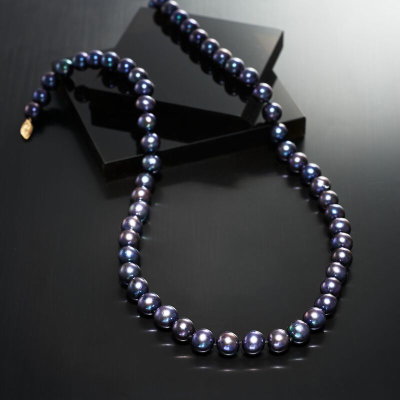 9.5-10.5mm Black Cultured Pearl Necklace with 14kt Yellow Gold image number 4