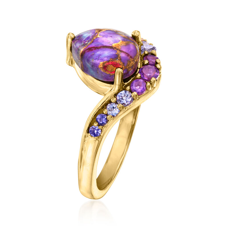 Purple Turquoise and .25 ct. t.w. Multi-Gemstone Ring in 18kt Gold Over Sterling image number 2