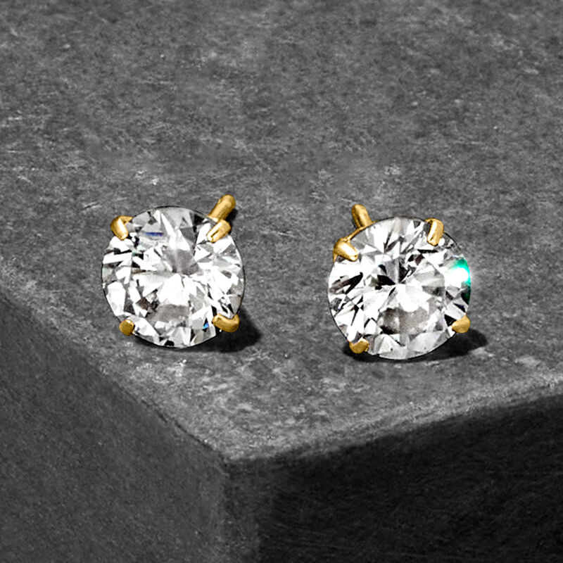 2.00 ct. t.w. CZ Stud Earrings in 14kt Yellow Gold image number 2