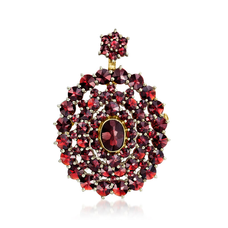 C. 1950 Vintage 9.70 ct. t.w. Garnet Cluster Pin/Pendant in 14kt Yellow Gold image number 0