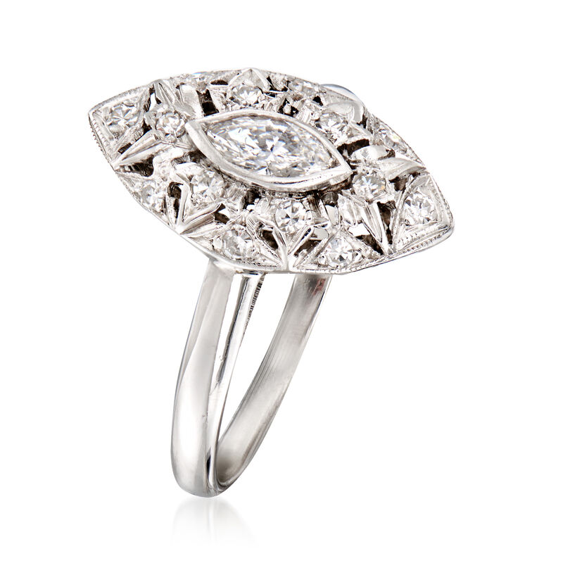 C. 1960 Vintage .45 ct. t.w. Diamond Navette Ring in 18kt White Gold image number 2