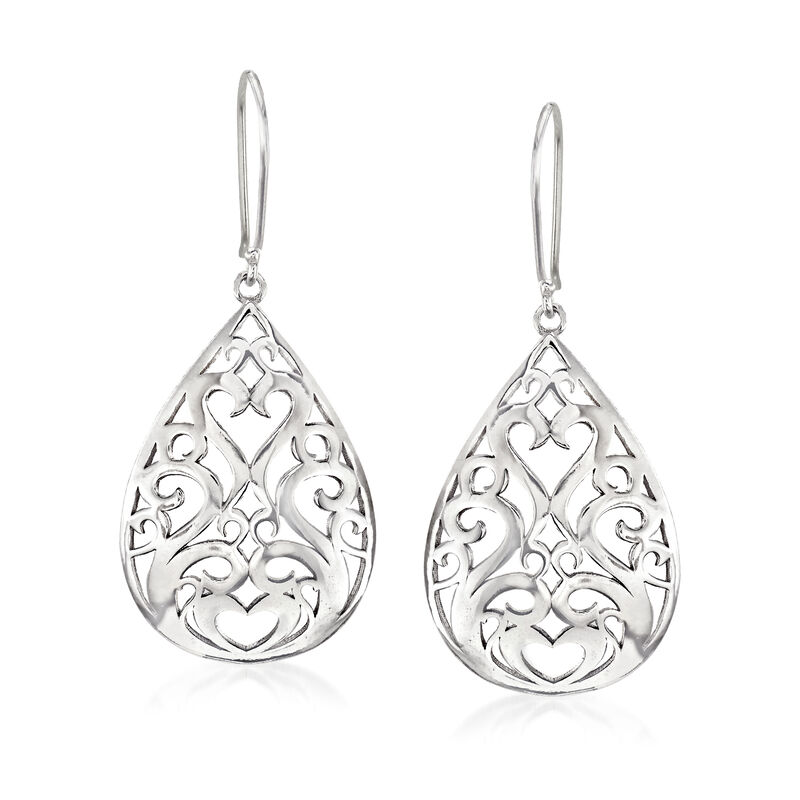Sterling Silver Openwork Teardrop Earrings image number 0