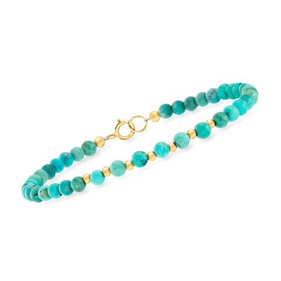 4-4.5mm Turquoise Bead Bracelet in 10kt Yellow Gold