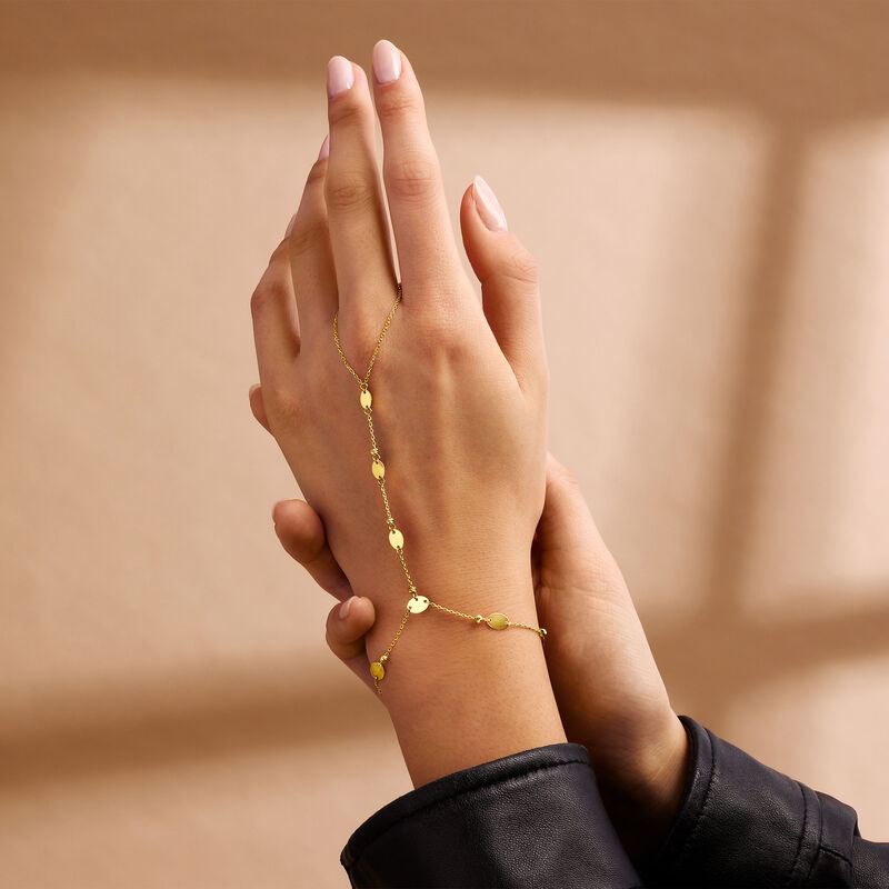14kt Yellow Gold Disc Station Hand Chain Bracelet. 7&quot; image number 4