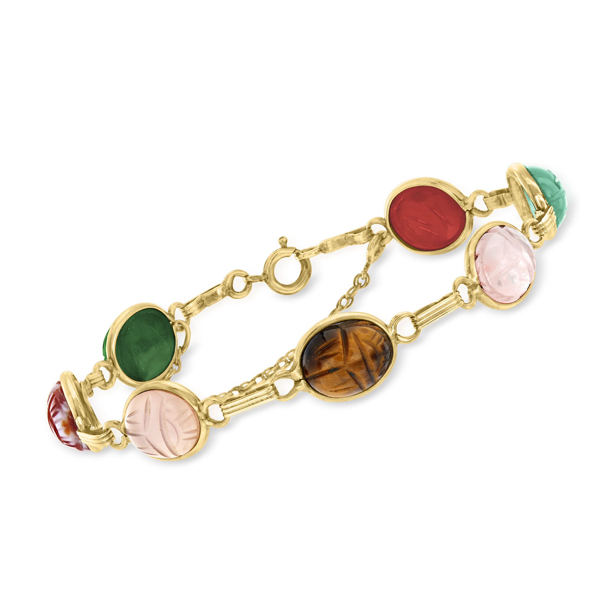 C. 1960 Vintage Multi-Gemstone Scarab Bracelet in 14kt Yellow Gold