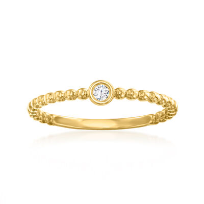 Bezel-Set Diamond Beaded Ring in 18kt Gold Over Sterling
