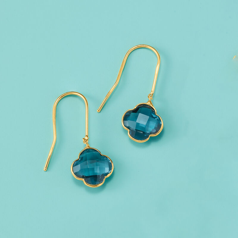 Italian 3.60 ct. t.w. London Blue Topaz Clover Drop Earrings in 14kt Yellow Gold image number 2