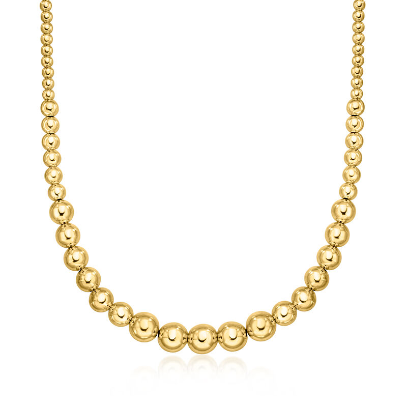 Italian 4-10mm 18kt Gold Over Sterling Graduated Bead Necklace image number 0