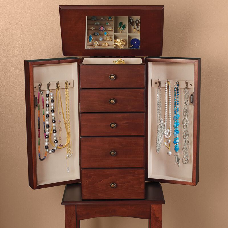 Walnut Simple Tradition 4-Drawer Jewelry Armoire image number 2