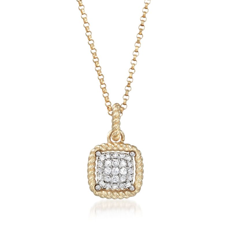 Roberto Coin &quot;New Barocco&quot; .20 ct. t.w. Diamond Square Pendant Necklace in 18kt Yellow Gold. 18&quot; image number 1