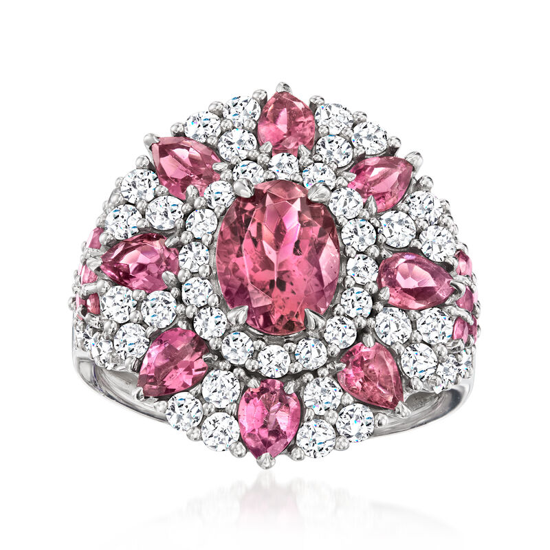 4.90 ct. t.w. Pink Tourmaline and 1.25 ct. t.w. Diamond Ring in 14kt White Gold . Size 7 image number 0