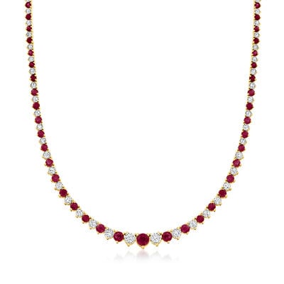 8.00 ct. t.w. Ruby and 1.50 ct. t.w. Diamond Tennis Necklace in 18kt Gold Over Sterling