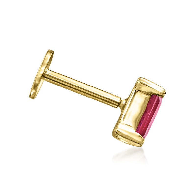 .10 Carat Baguette Ruby Single Flat-Back Stud Earring in 14kt Yellow Gold image number 2